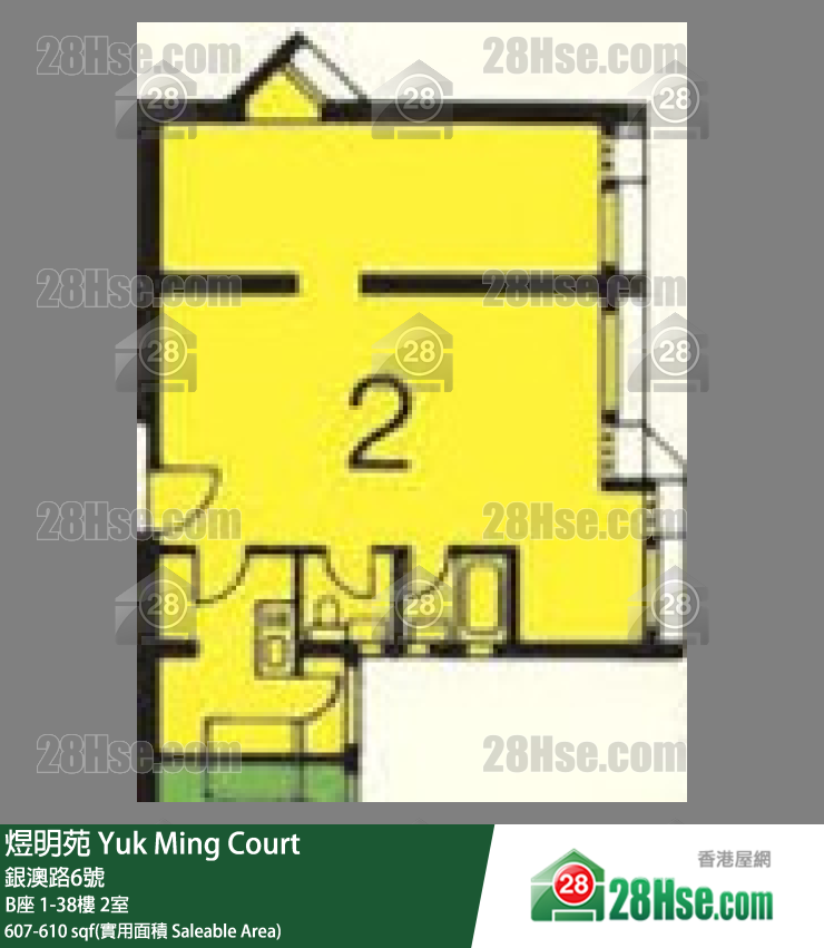 煜明苑 B座22樓 2室 平面圖