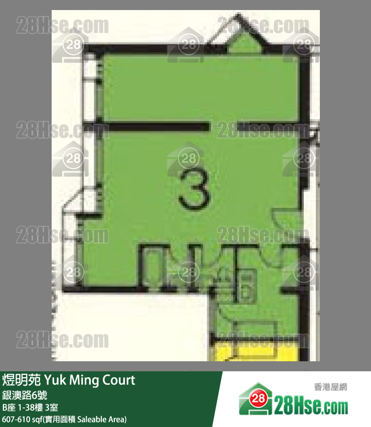 煜明苑 B座10樓 3室 平面圖