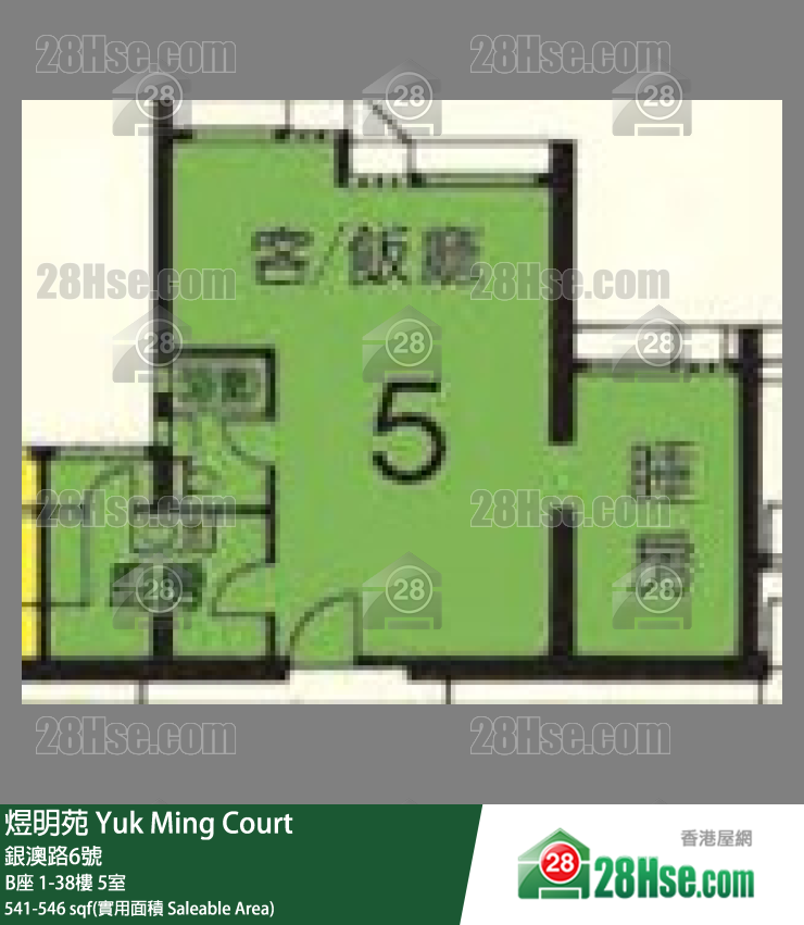 煜明苑 B座1樓 5室 平面圖