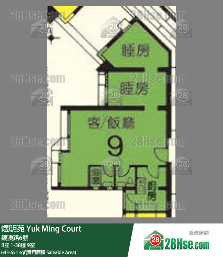 煜明苑 B座12樓 9室 平面圖