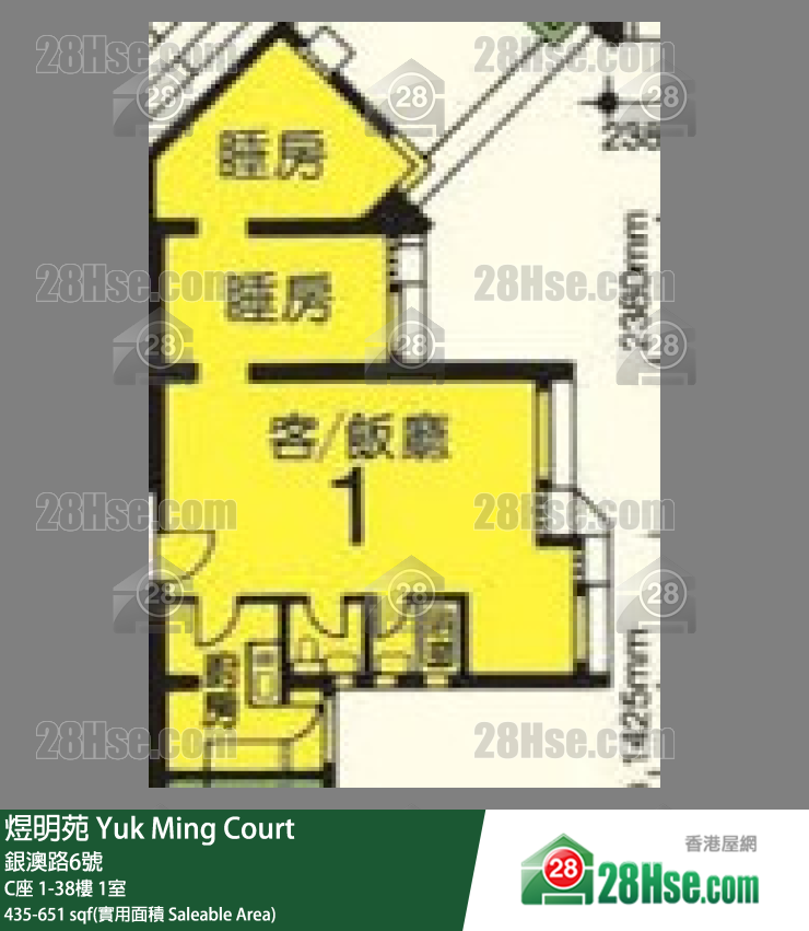 煜明苑 C座16樓 1室 平面圖
