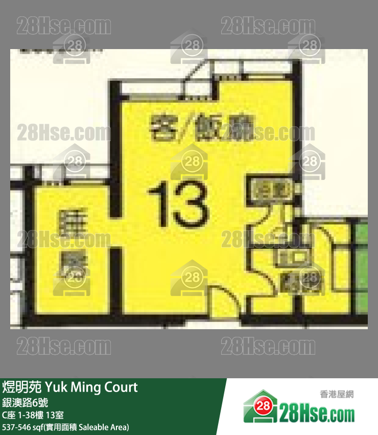 煜明苑 C座38樓 13室 平面圖