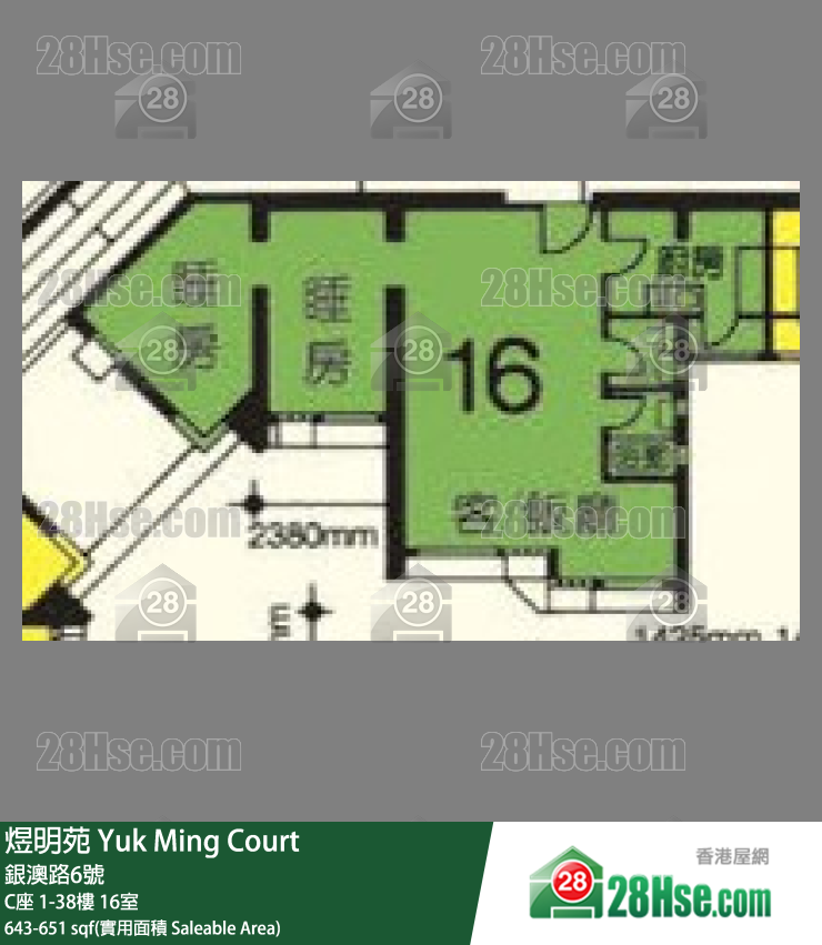 煜明苑 C座28樓 16室 平面圖