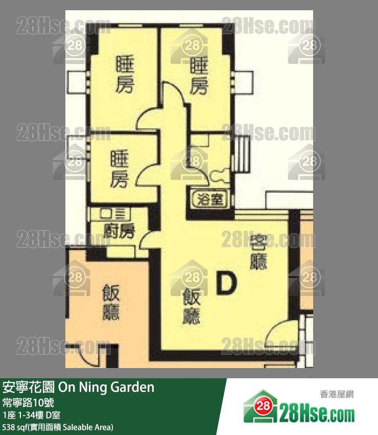 安寧花園 1座23樓 D室 平面圖