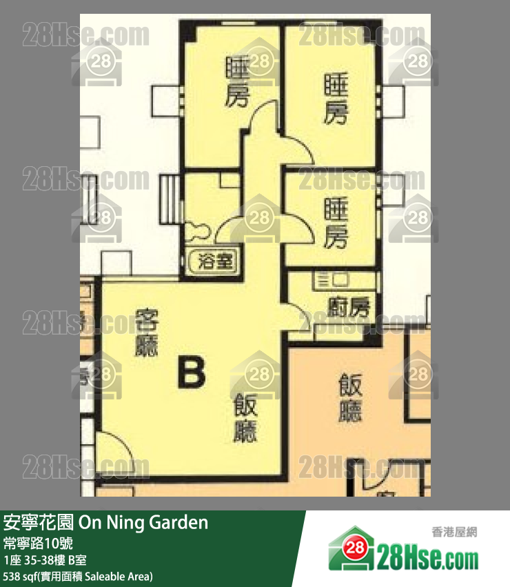 安寧花園 1座35樓 B室 平面圖