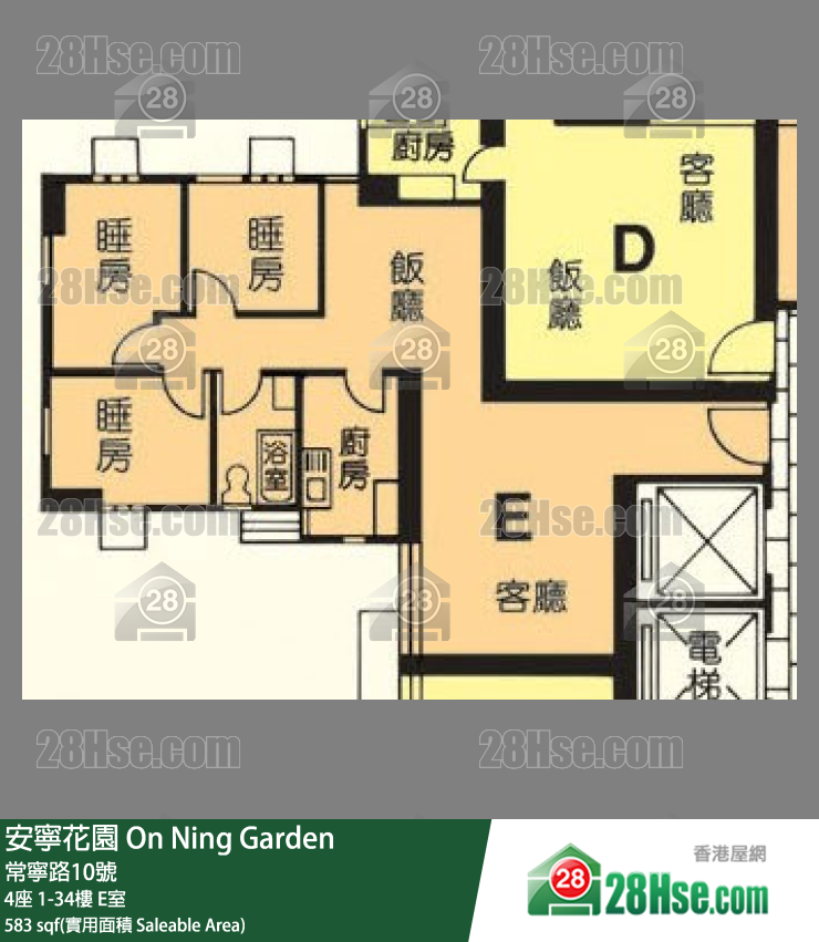 安寧花園 4座34樓 E室 平面圖