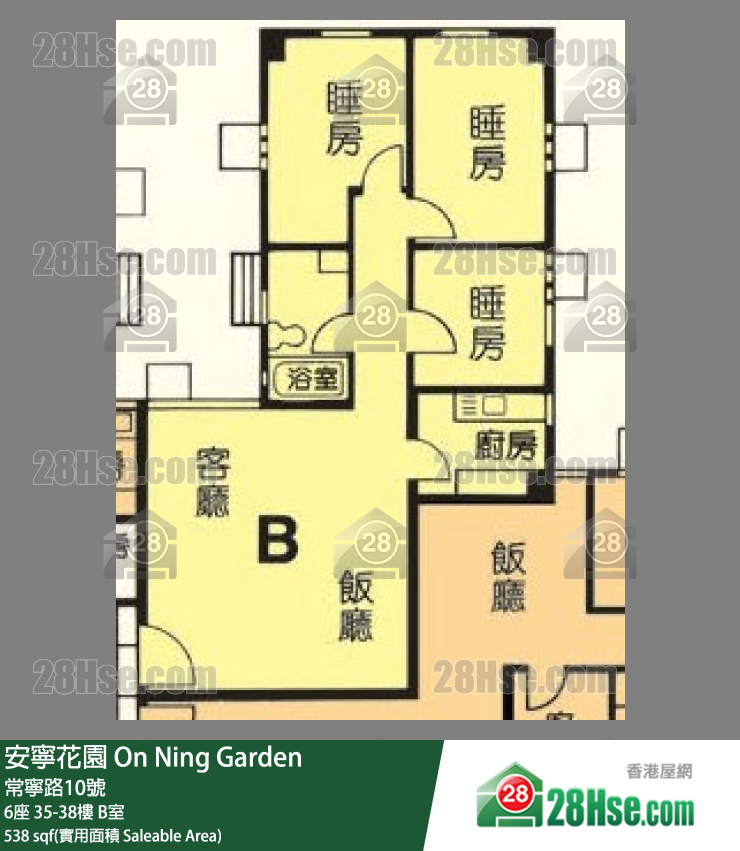 安寧花園 6座36樓 B室 平面圖