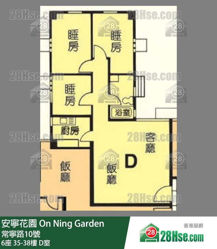 安寧花園 6座38樓 D室 平面圖