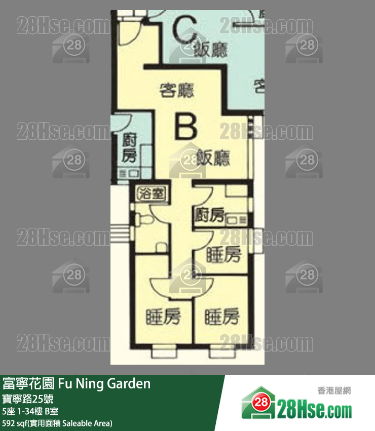 富宁花园 5座30楼 B室 平面图