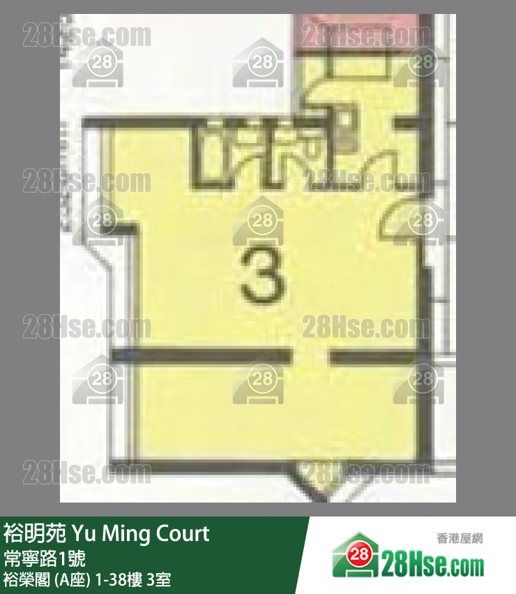 裕明苑 裕榮閣 (A座)15樓 3室 平面圖