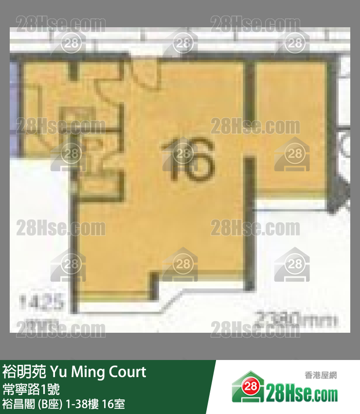 裕明苑 裕昌閣 (B座)38樓 16室 平面圖