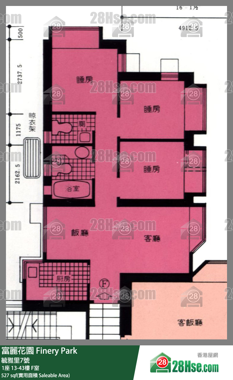 富麗花園 1座 30樓 F室 平面圖