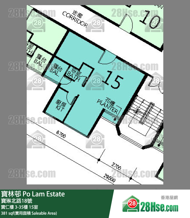 寶林邨 寶仁樓16樓 15室 平面圖