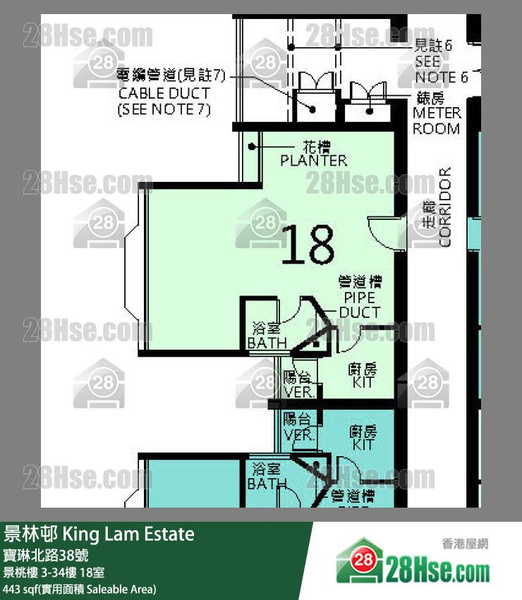 景林邨 景桃樓18樓 18室 平面圖