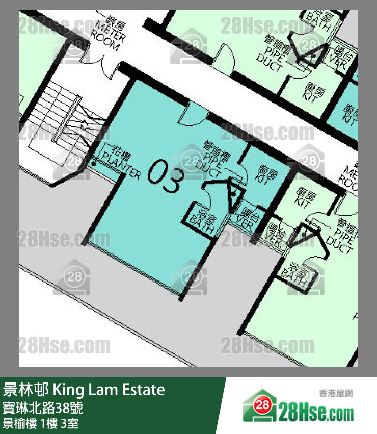 景林邨 景榆楼1楼 3室 平面图