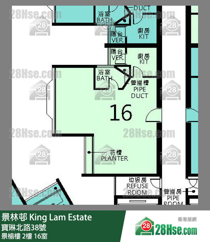 景林邨 景榆樓2樓 16室 平面圖