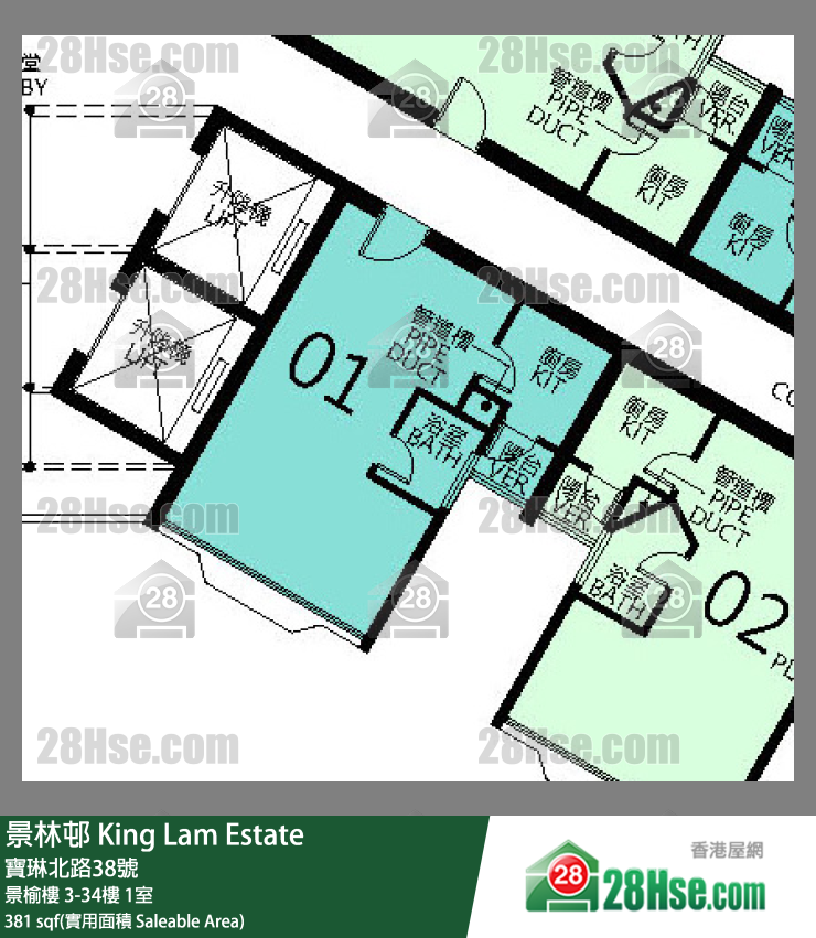 景林邨 景榆樓24樓 1室 平面圖