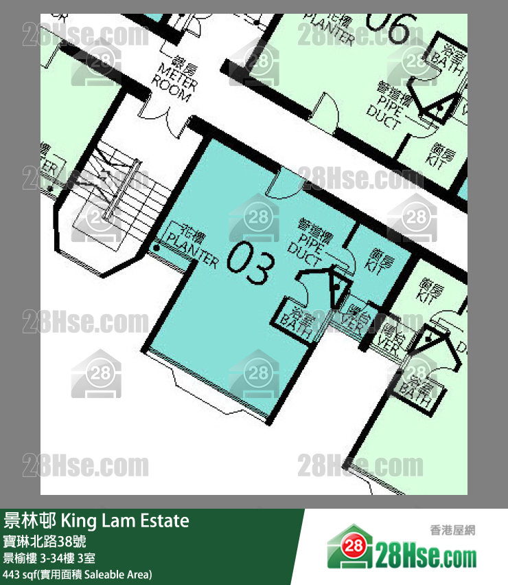 景林邨 景榆樓30樓 3室 平面圖