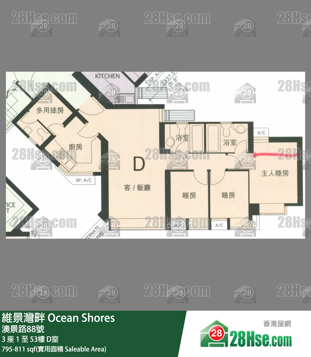 維景灣畔 3 座15樓 D室 平面圖