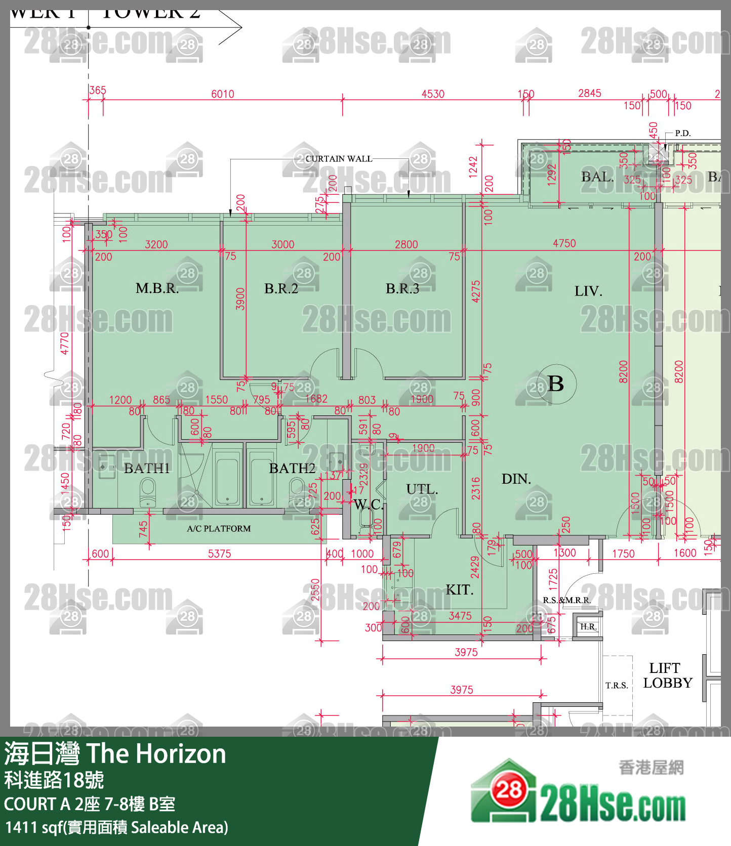 海日灣 大廈COURT A 2座8樓 B室 平面圖