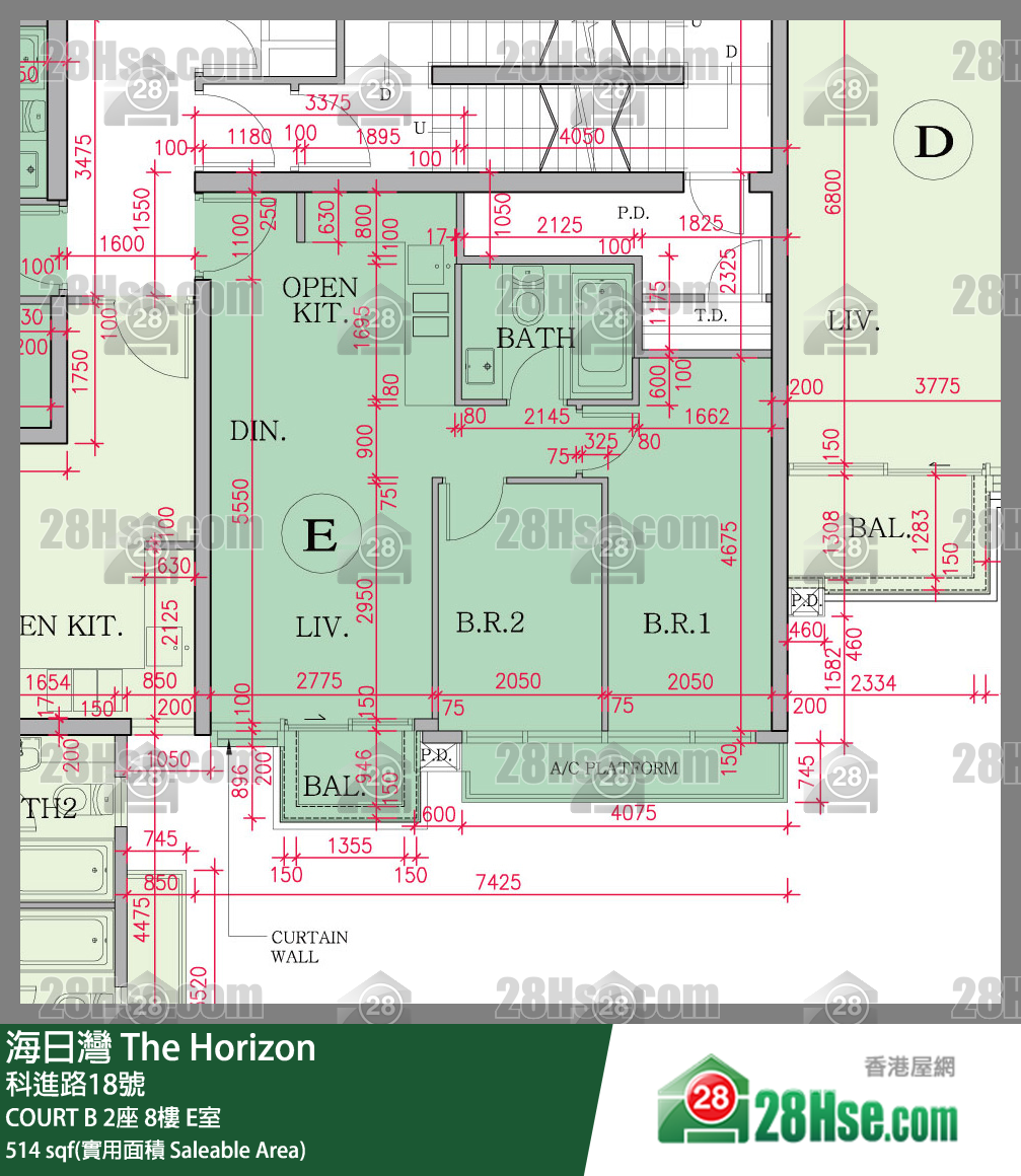 海日灣 大廈COURT B 2座8樓 E室 平面圖