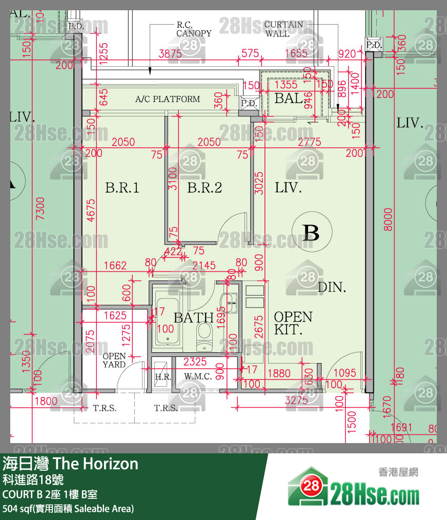 海日灣 大廈COURT B 2座1樓 B室 平面圖