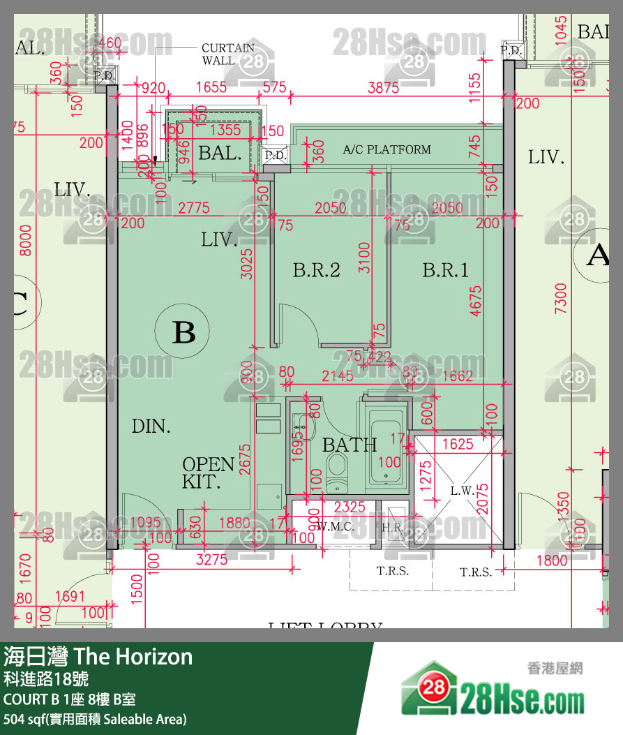 海日灣 大廈 COURT B 1座 8樓 B室 平面圖