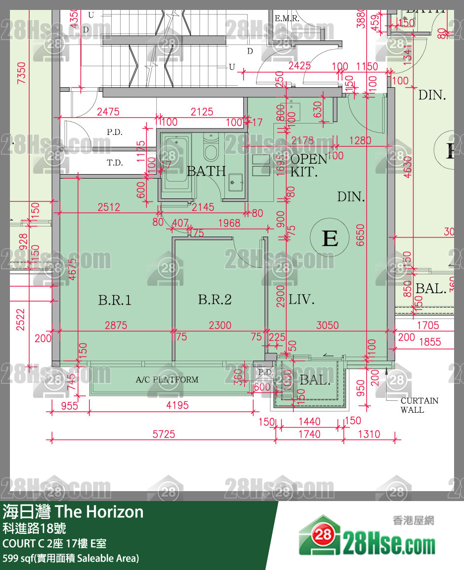 海日灣 大廈COURT C 2座17樓 E室 平面圖