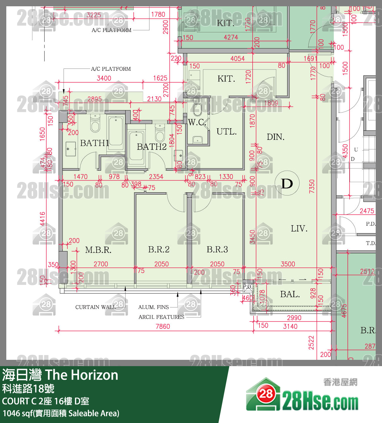 海日灣 大廈 COURT C 2座 16樓 D室 平面圖