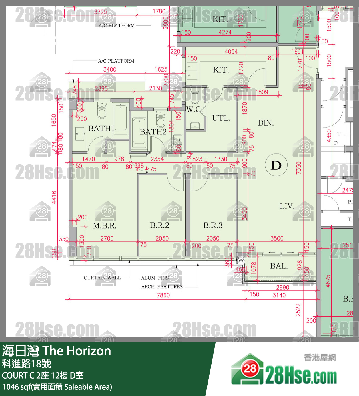 海日灣 大廈 COURT C 2座 12樓 D室 平面圖