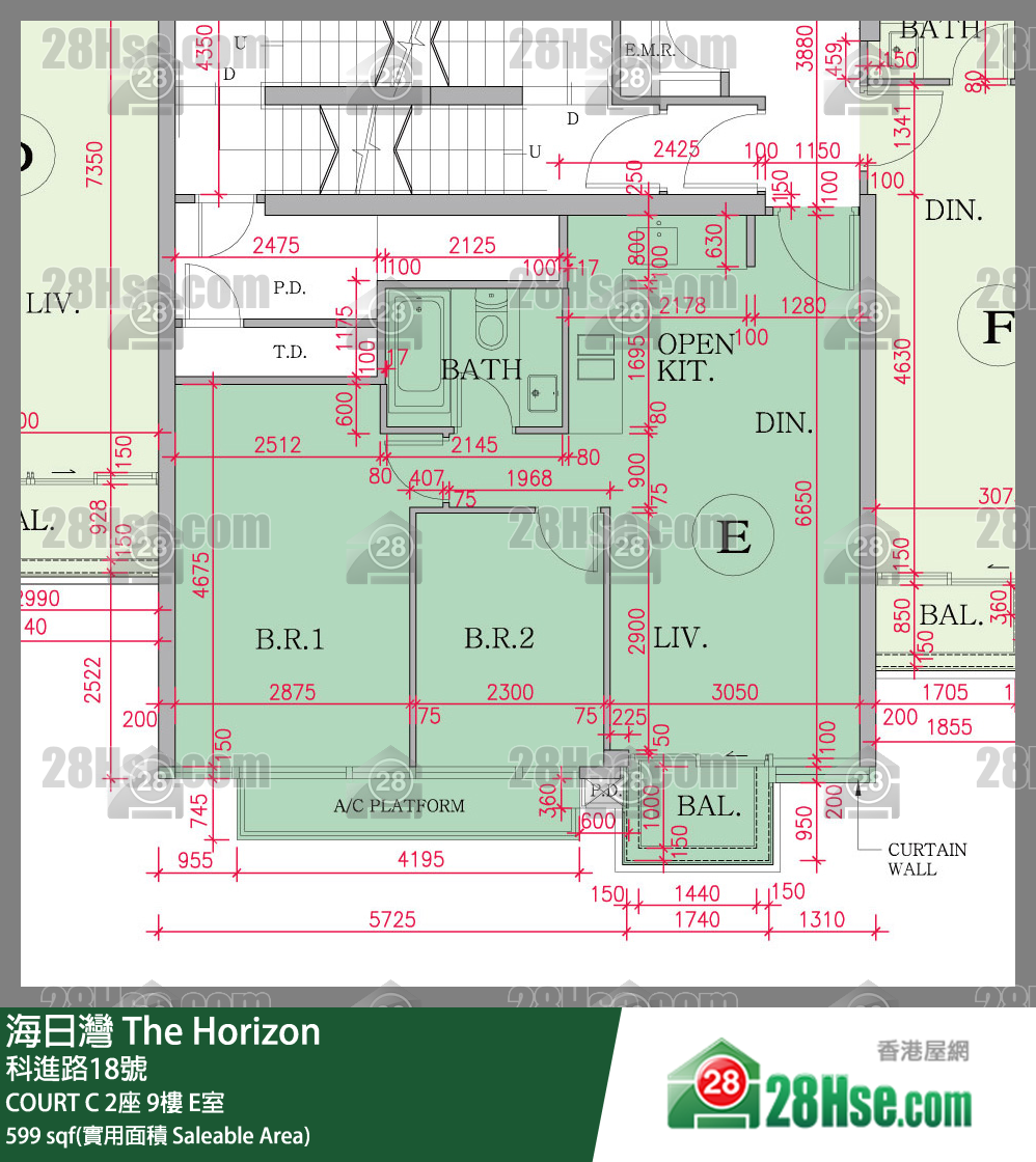 海日灣 大廈COURT C 2座9樓 E室 平面圖