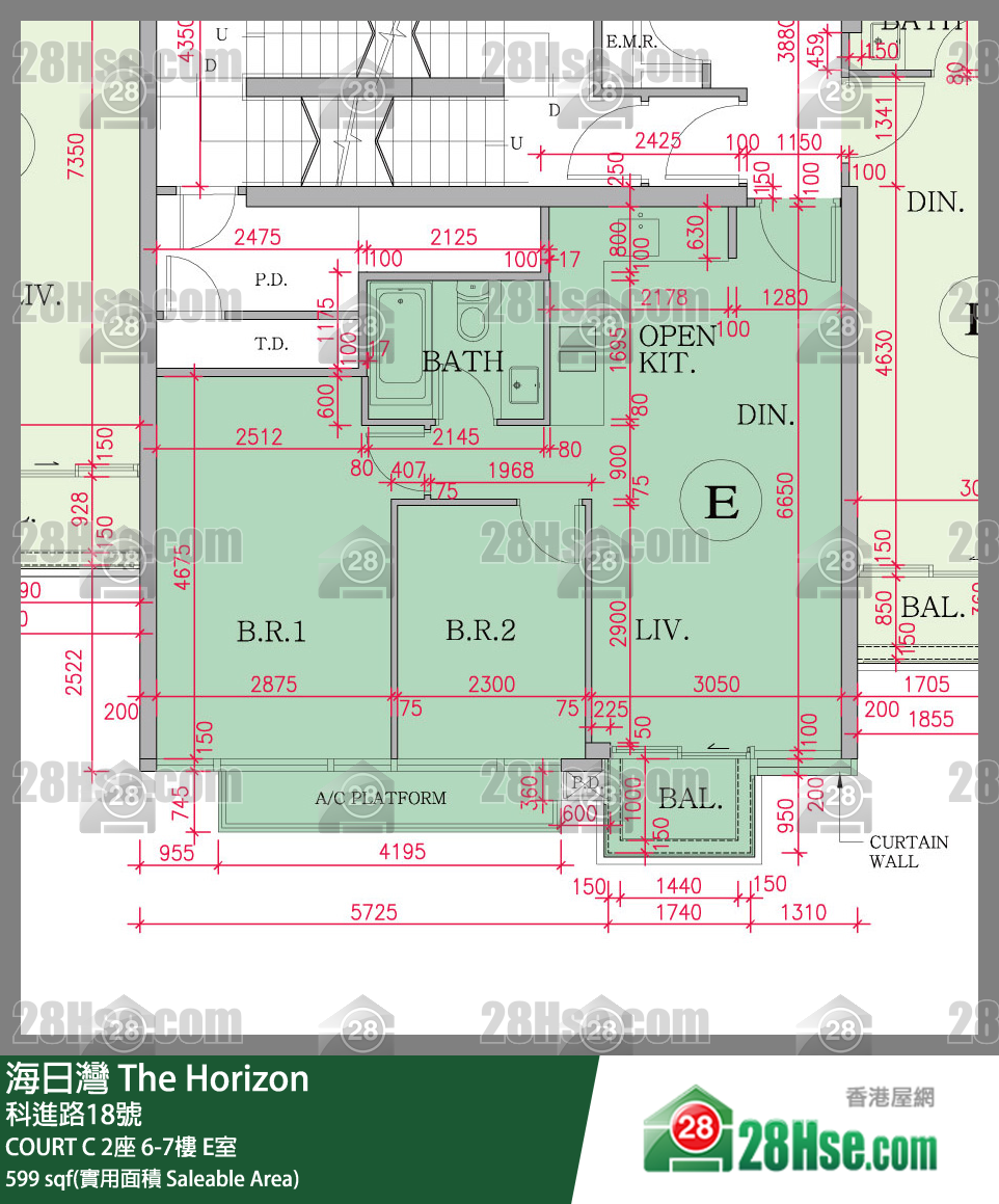 海日灣 大廈 COURT C 2座 7樓 E室 平面圖