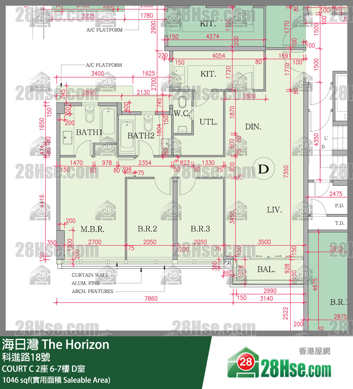 海日灣 大廈 COURT C 2座 7樓 D室 平面圖