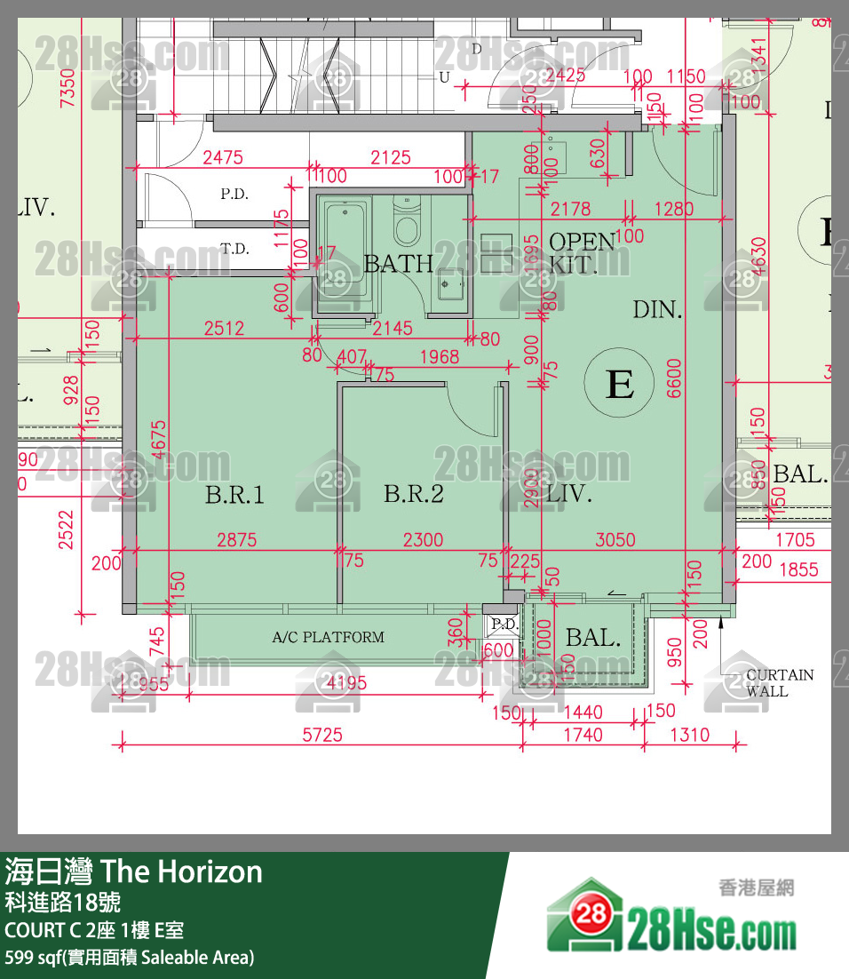 海日灣 大廈 COURT C 2座 1樓 E室 平面圖