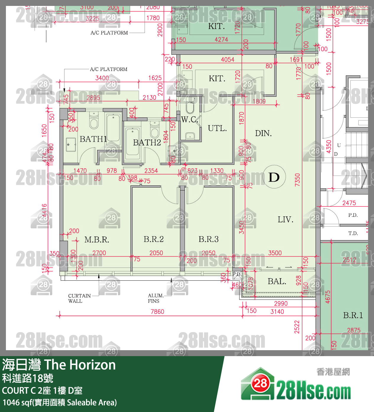 海日灣 大廈 COURT C 2座 1樓 D室 平面圖