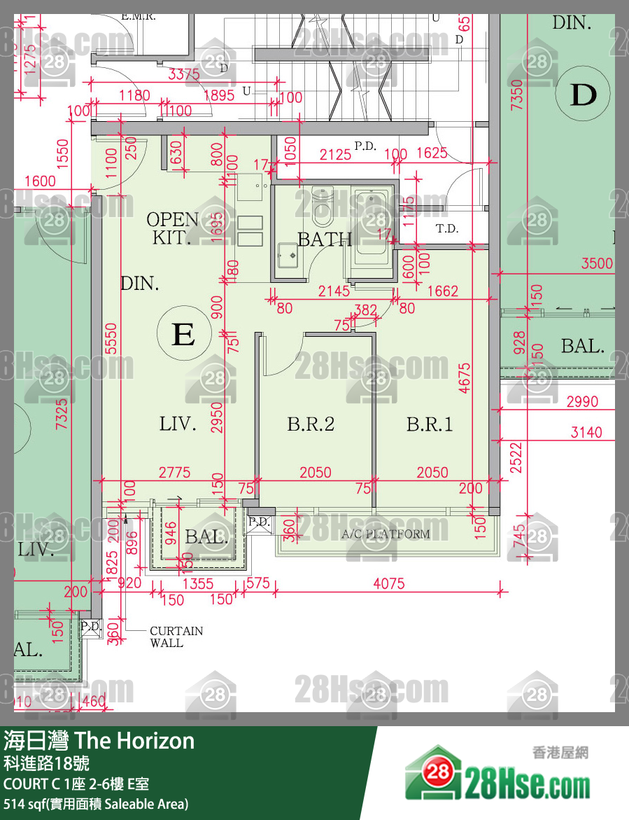 海日灣 大廈COURT C 1座2樓 E室 平面圖