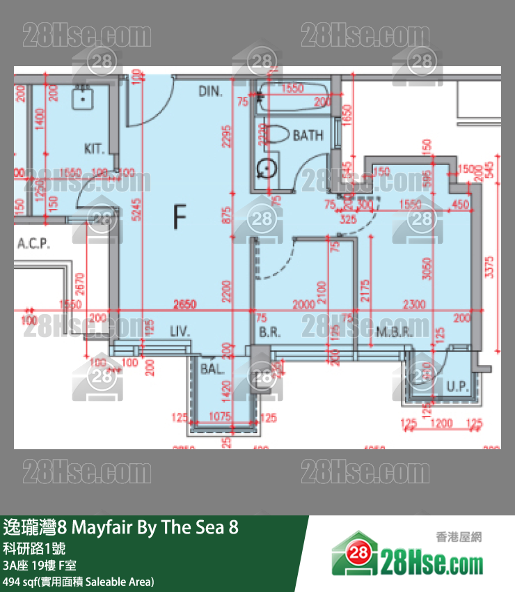 逸瓏灣8 3A座 19樓 F室 平面圖