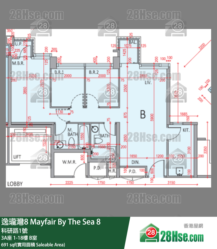 逸瓏灣8 3A座 5樓 B室 平面圖