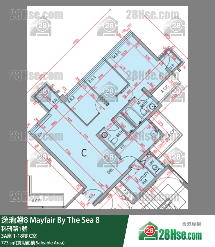 逸瓏灣8 3A座 6樓 C室 平面圖