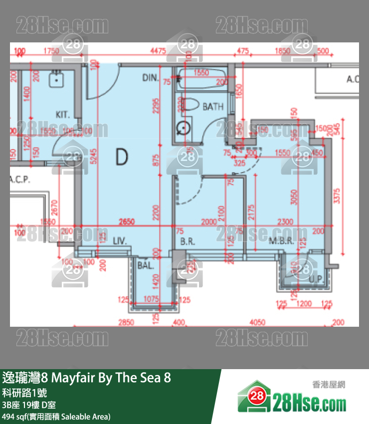 逸瓏灣8 3B座 19樓 D室 平面圖