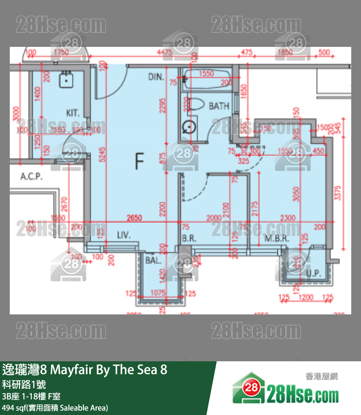 逸瓏灣8 3B座 1樓 F室 平面圖