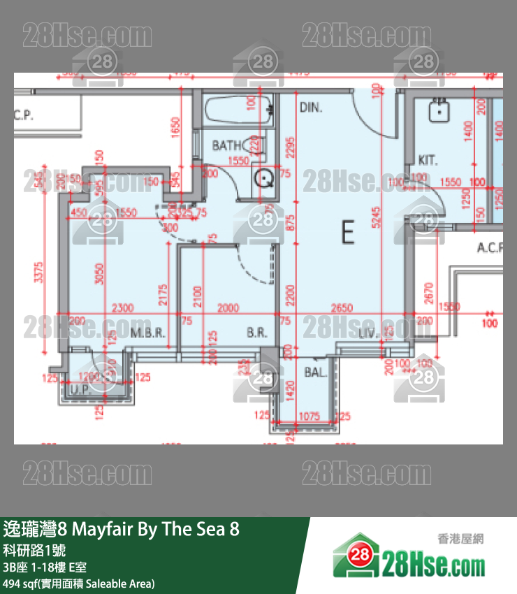 逸珑湾8 3B座 2楼 E室 平面图