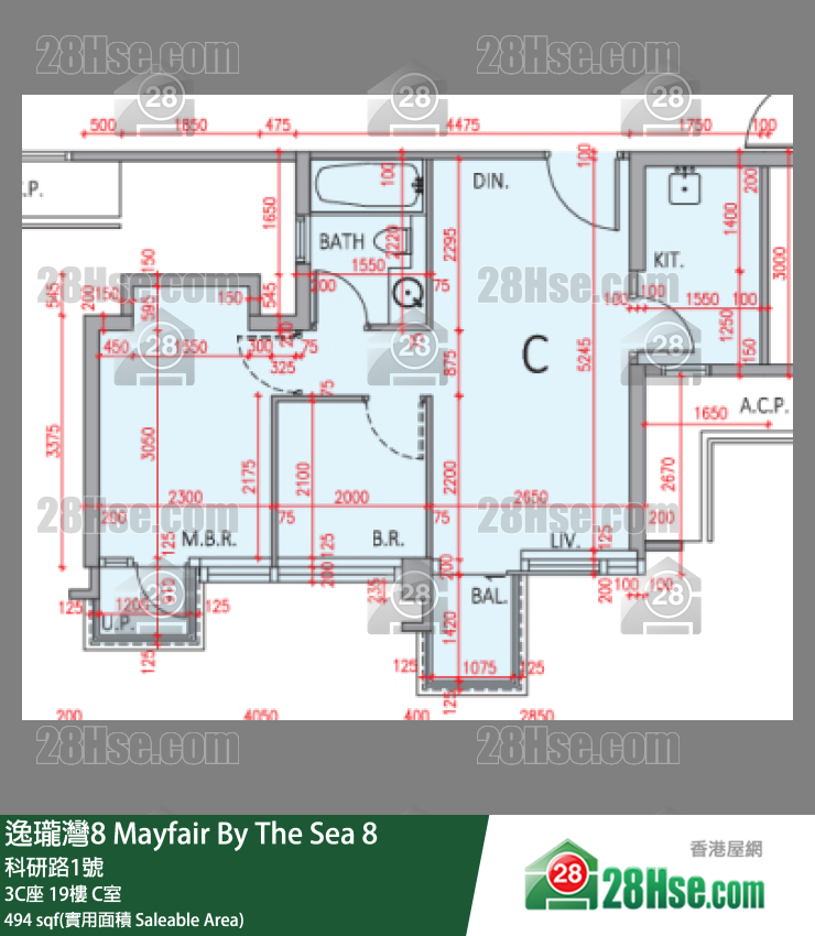 逸瓏灣8 3C座 19樓 C室 平面圖
