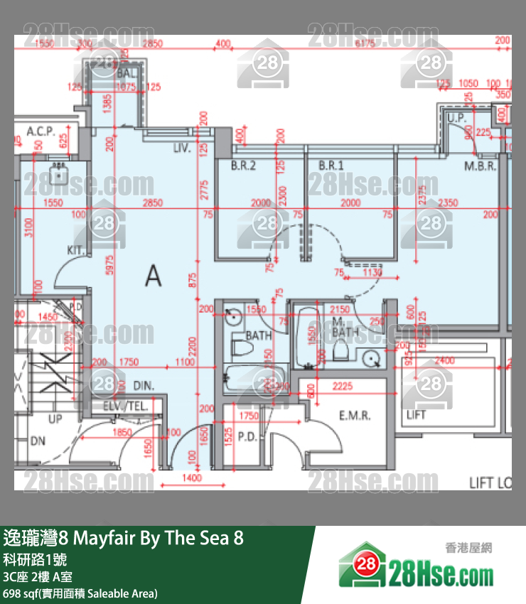 逸瓏灣8 3C座 2樓 A室 平面圖
