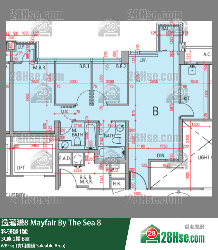 逸瓏灣8 3C座 2樓 B室 平面圖