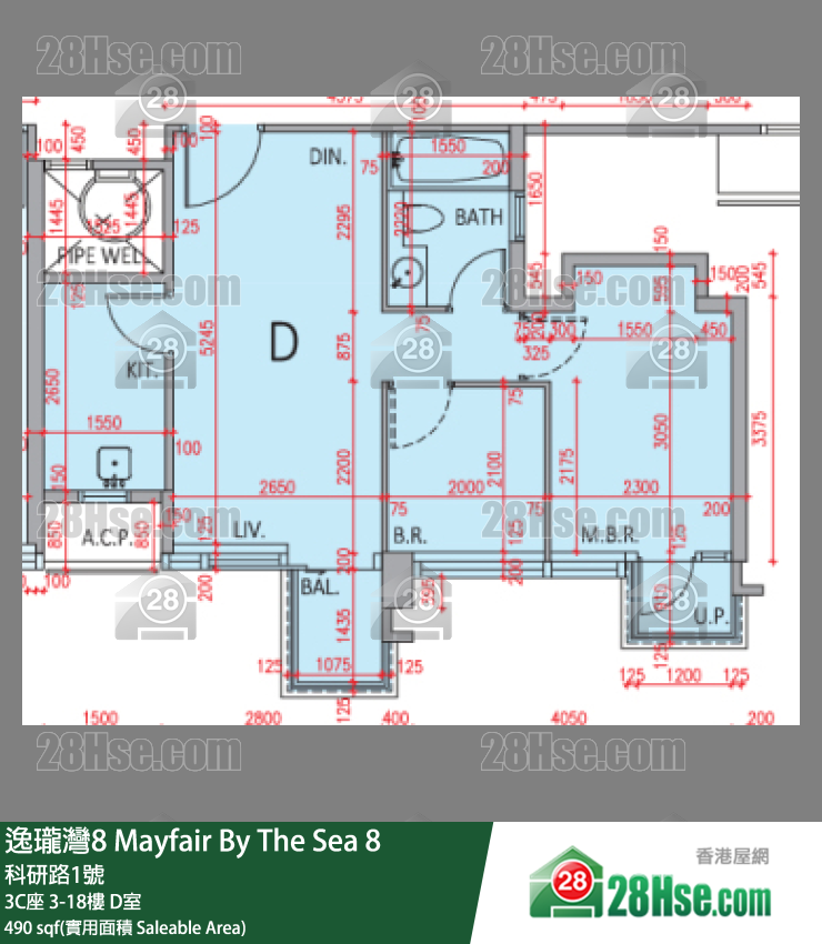 逸瓏灣8 3C座 7樓 D室 平面圖
