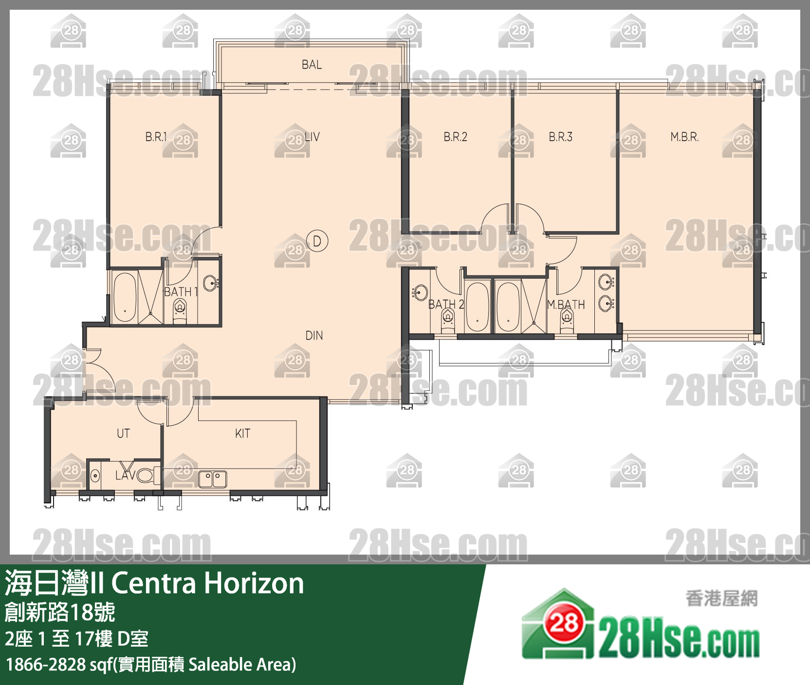 海日灣 II 2座 16樓 D室 平面圖
