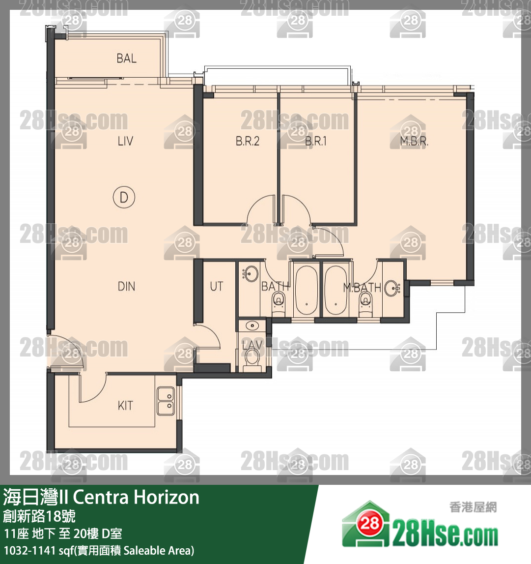 海日灣 II 11座12樓 D室 平面圖