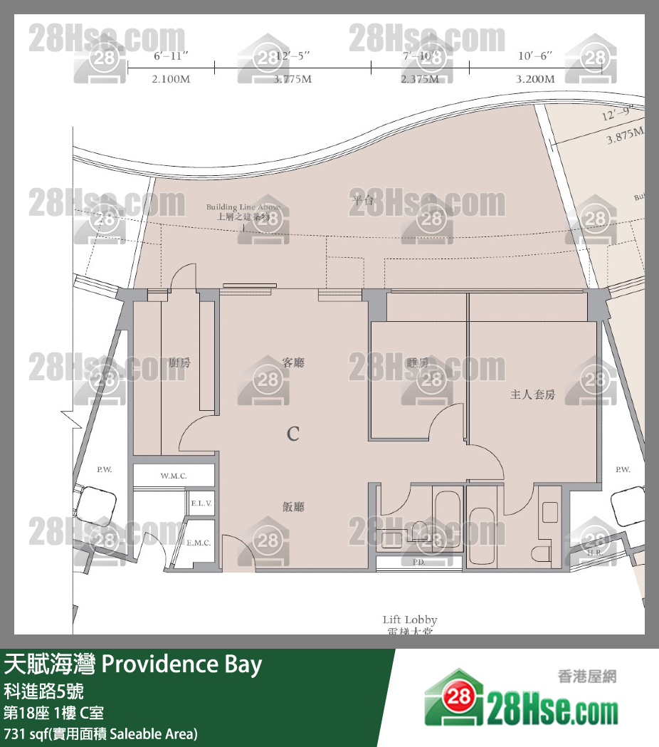 天賦海灣 大廈第18座1樓 C室 平面圖