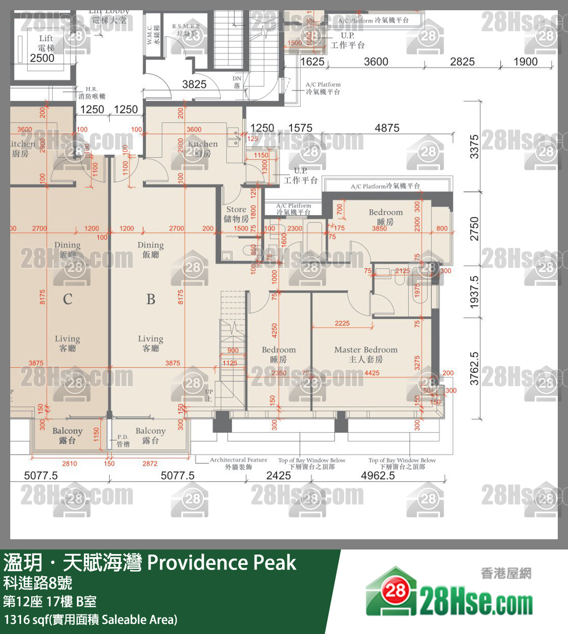 溋玥天賦海灣 屋苑第12座17樓 B室 平面圖